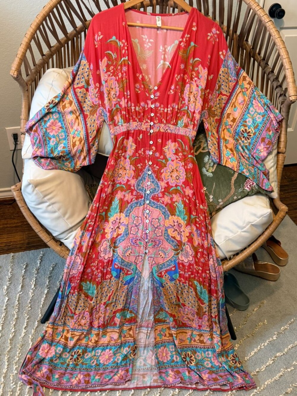Spell Red Lotus Kimono Sleeve Maxi Gown | Red | Medium | Boho Formal Dress - Picture 4 of 15
